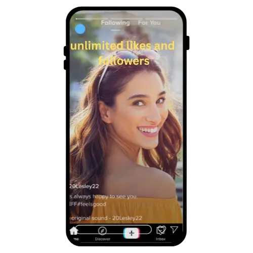TikTok Mod APK interface showing a smiling user with unlimited likes and followers feature on iOS."